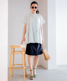 組曲 【ベルト付】リネン混オックスストレッチ キュロットパンツ