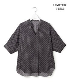 ICB L 【新色追加・WEB限定】BackSatinAmunzen 5分袖キーネックブラウス