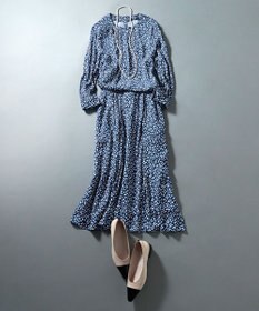 自由区 L 【カタログ掲載・セットアップ対応・洗える】ジオメトリックフラワードットプリント スカート