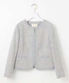 ANY SIS 【洗える】ライトストレッチ ツイード ジャケット グレーシャンブレー