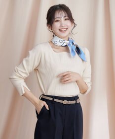 Tiaclasse 【洗える】スクエアネックリブ編みニットトップス