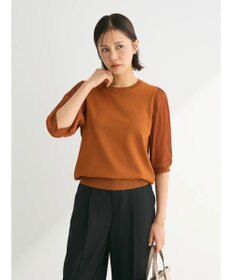 Green Parks 袖プリーツドッキング５分袖ニットプルオーバー