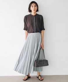 ICB 【新色追加・WEB限定カラーあり】BackSatinAmunzen 5分袖バンドカラーブラウス