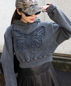 WEGO ヴィンテージウォッシュバタフライショートパーカー