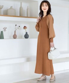 Tiaclasse 【洗える】パフ袖が大人可愛い袖コンビニットワンピース