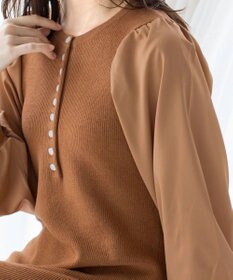 Tiaclasse 【洗える】パフ袖が大人可愛い袖コンビニットワンピース