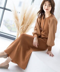 Tiaclasse 【洗える】パフ袖が大人可愛い袖コンビニットワンピース