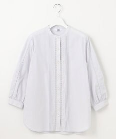 J.PRESS LADIES 【洗える】シャンブレー バンドカラー ピンタック ブラウス