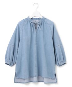 23区 S 【洗える】23区DENIM ライトダンガリー スキッパー ブラウス