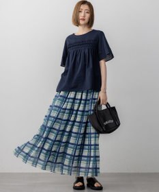 23区 L 【WEB&一部店舗限定/洗える】手書き風チェックプリント ギャザー スカート