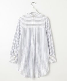 自由区 【洗える】ストレッチシャーティングスタンドカラーストライプ ブラウス