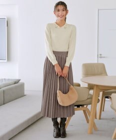 Tiaclasse 襟ビジュー付きニットプルオーバー