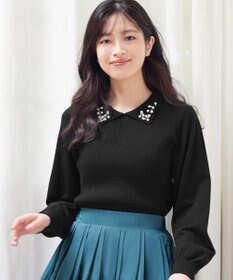 Tiaclasse 襟ビジュー付きニットプルオーバー