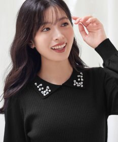 Tiaclasse 襟ビジュー付きニットプルオーバー