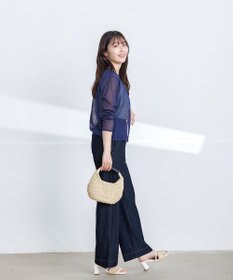 Tiaclasse 【洗える】TCデニム切替ワイドストレートパンツ