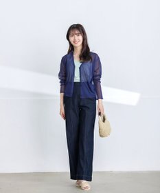 Tiaclasse L TCデニム切替ワイドストレートパンツ