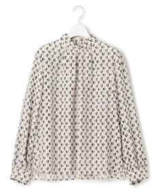 23区 L モダンアートプリントギャザーブラウス