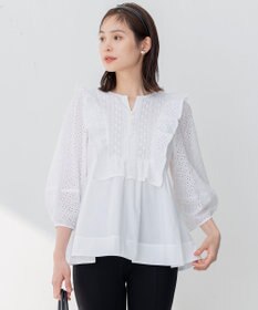 組曲 S 【WEB限定色あり】レースコンビシャーティング ブラウス