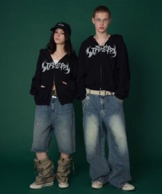 WEGO 【ユニセックス着用ITEM】ワッフルグラフィックカットZIPパーカー