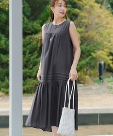 Tiaclasse 麻調ピンタックロングワンピース
