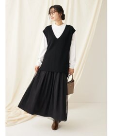 CRAFT STANDARD BOUTIQUE 【2点セット】洗える 60/2 14G片畦Vネックベスト+ロンTEE SET