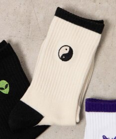 WEGO ワンポイント刺繍クルーソックス