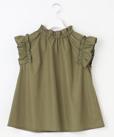 Feroux 【洗える】スタンドカラーフリルスリーブ ブラウス