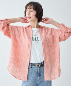 ANY 【Sサイズあり】ヨーロピアンリネンオーバーシャツ コーラルストライプ