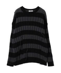 WEGO ボーダーワイドリブダメージニット