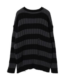 WEGO ボーダーワイドリブダメージニット