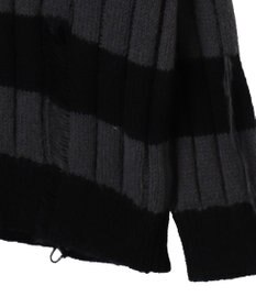 WEGO ボーダーワイドリブダメージニット