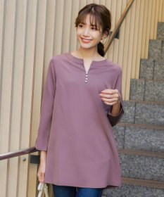 Tiaclasse 【ダブルストレッチ・洗える】スキッパーパールチュニックブラウス