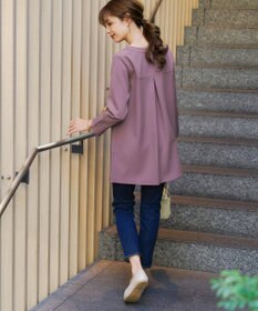 Tiaclasse 【ダブルストレッチ・洗える】スキッパーパールチュニックブラウス