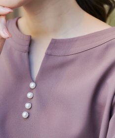 Tiaclasse 【ダブルストレッチ・洗える】スキッパーパールチュニックブラウス