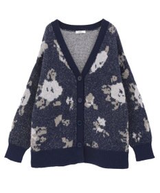 earth music&ecology フラワージャガードラメシャギーカーディガン