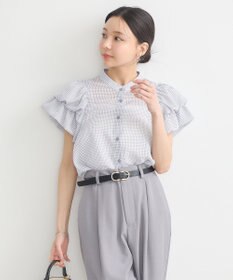 earth music&ecology ミニチェックバルーンスリーブブラウス