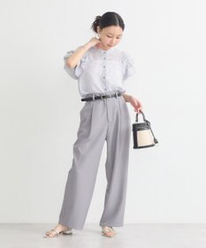 earth music&ecology ミニチェックバルーンスリーブブラウス