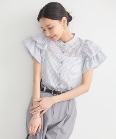 earth music&ecology ミニチェックバルーンスリーブブラウス