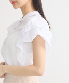 earth music&ecology ミニチェックバルーンスリーブブラウス