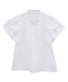 earth music&ecology ミニチェックバルーンスリーブブラウス