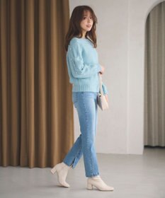 Feroux 【洗える】パールスリーブ ケーブルニット