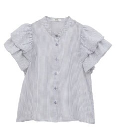 earth music&ecology ミニチェックバルーンスリーブブラウス