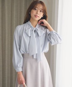 Feroux 【新色追加・洗える】ボリューム リボンタイ ブラウス ライトグレー系