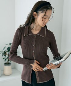 earth music&ecology バイカラートリムロングニットカーディガン