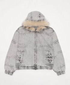 WEGO 【ユニセックス着用ITEM】ファーフードスラッシュデニムブルゾン