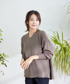 Tiaclasse L 【洗える】Vネック起毛ニットトップス