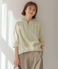 J.PRESS LADIES 【洗える】コットンブレンドチェック バンドカラー カットソー