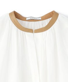 BEIGE， PAULINE / リネンヴィスコースフェイクレザー配色ブラウス