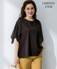 23区 L 【Lサイズ限定/洗える】スカーフプリントコンビ スリーブデザイン カットソー