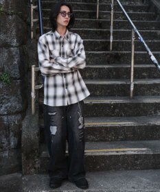 WEGO 【ユニセックス着用ITEM/SMLサイズ展開】オンブレチェックシャツ（LS）